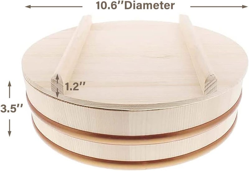 TIKUSAN Wooden Hangiri Sushi Rice Mixing Tub PP Band with Lid Made in Japan Made of Momi Fir Sushi Rice Bowl Sushi Oke (10.6" (27cm)) - Image 3